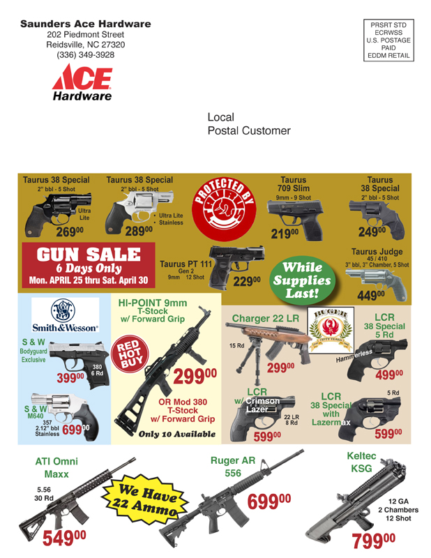 Saunders ACE Hardware, LLC, 202 Piedmont St., Reidsville, NC, 3363493928
